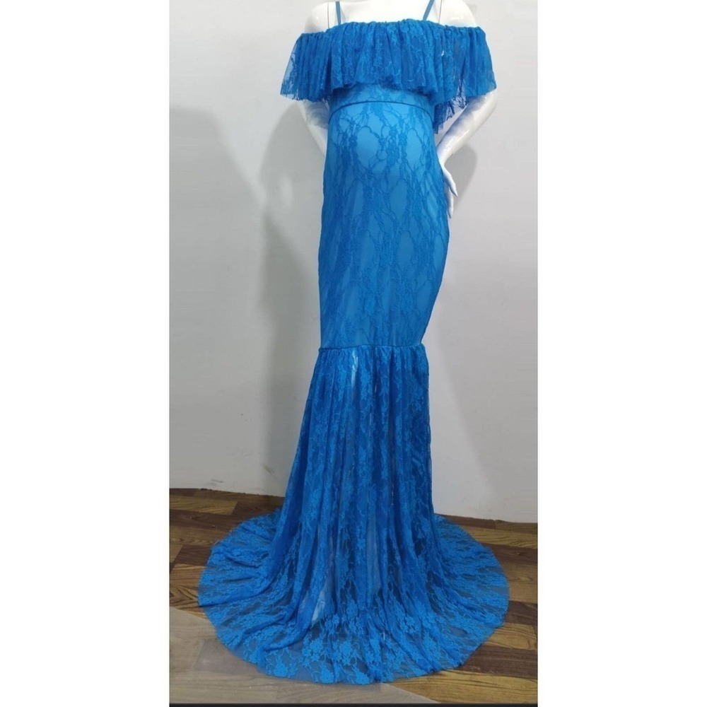 NWOT Blue lace Maternity photoshoot dress large